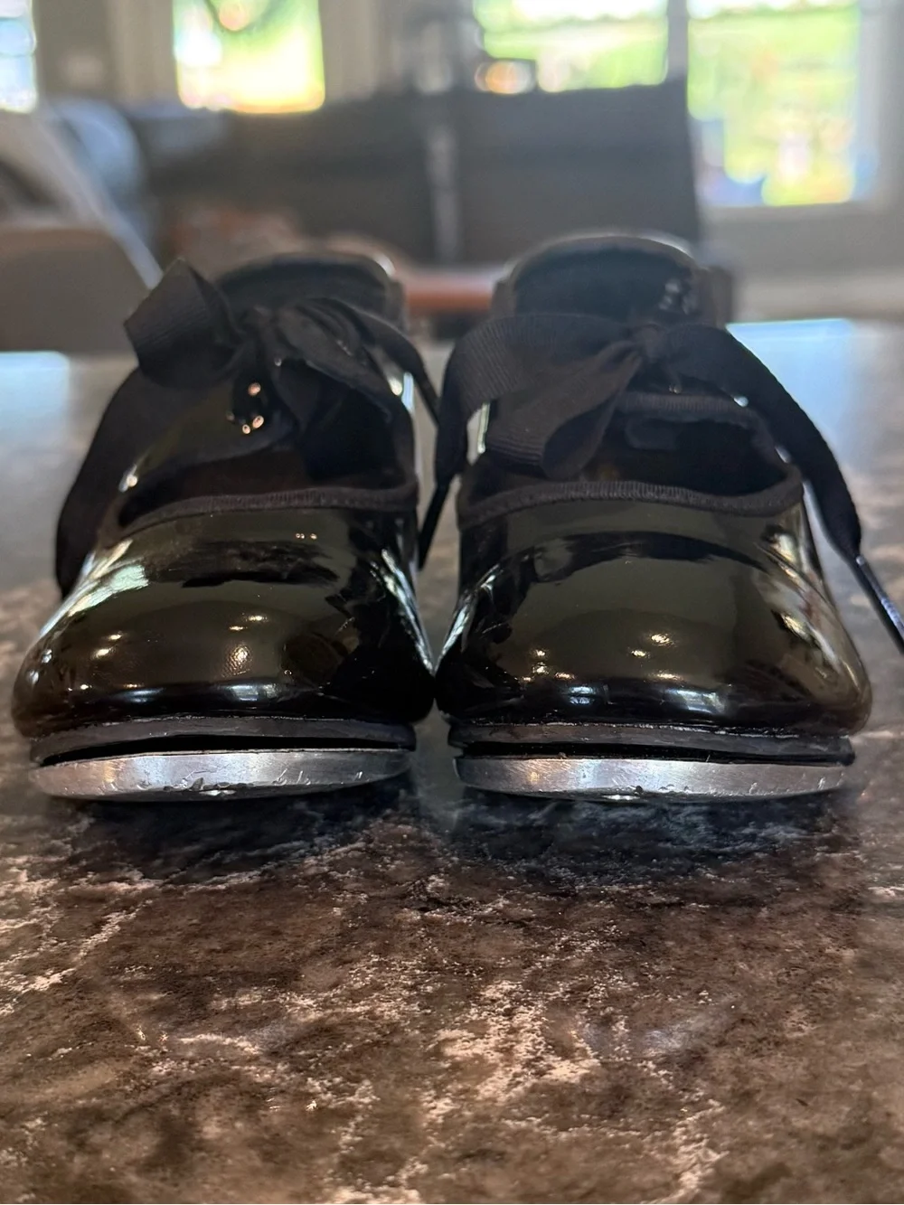 Weissman Black Patent Ribbonette Tap Shoes with Ribbon Tie